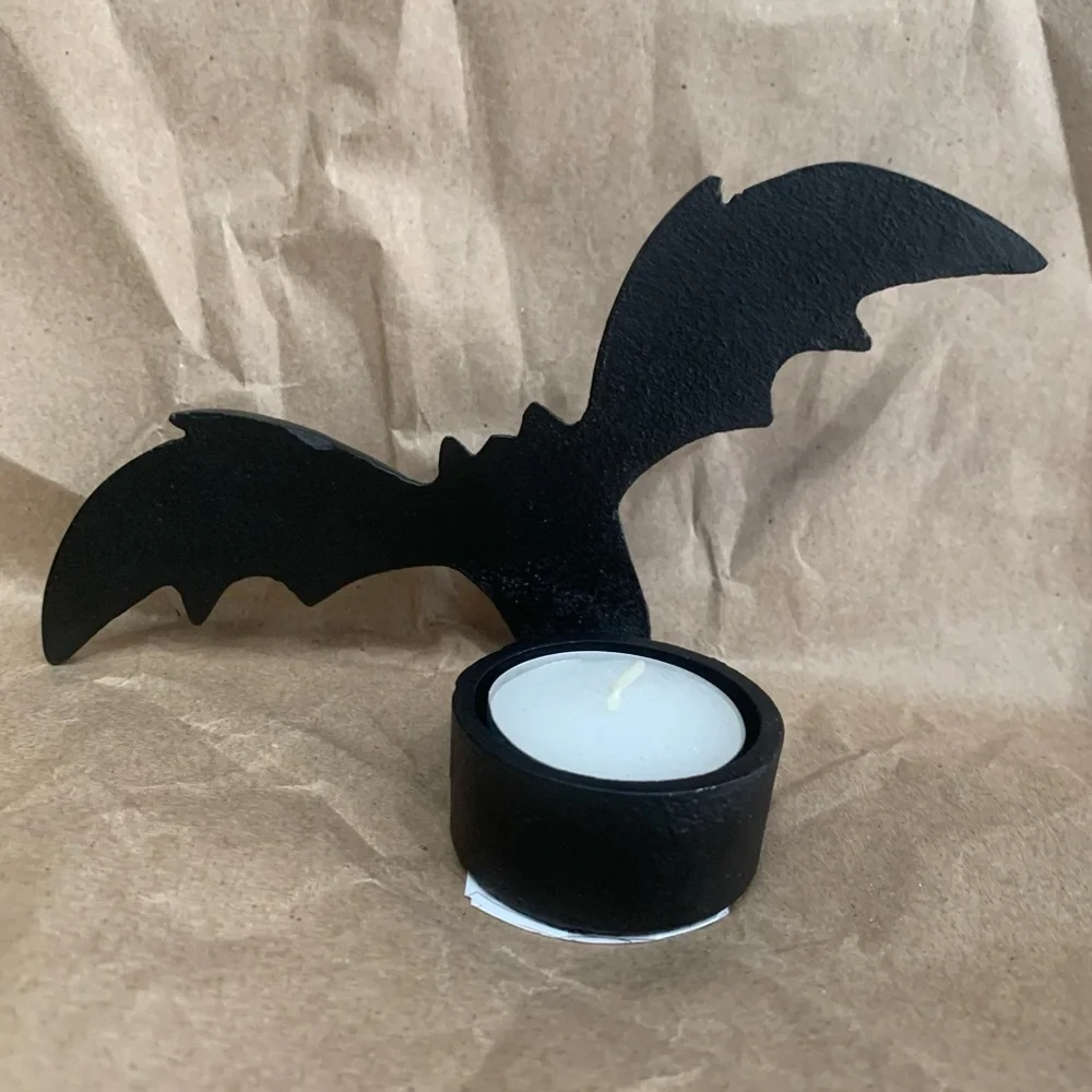 Crate & Barrel Dracula Bat Tea Light Candle Holder Black Cast Iron Handcrafted